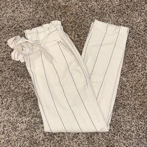 Nasty Gal Linen Cropped Pinstripe Pants. Flax color.